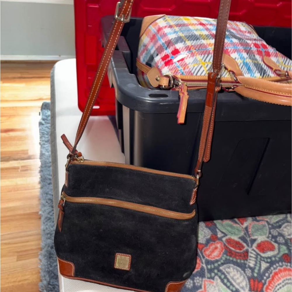 Dooney & Bourke Black and Brown Messenger Bag with Leather Trim